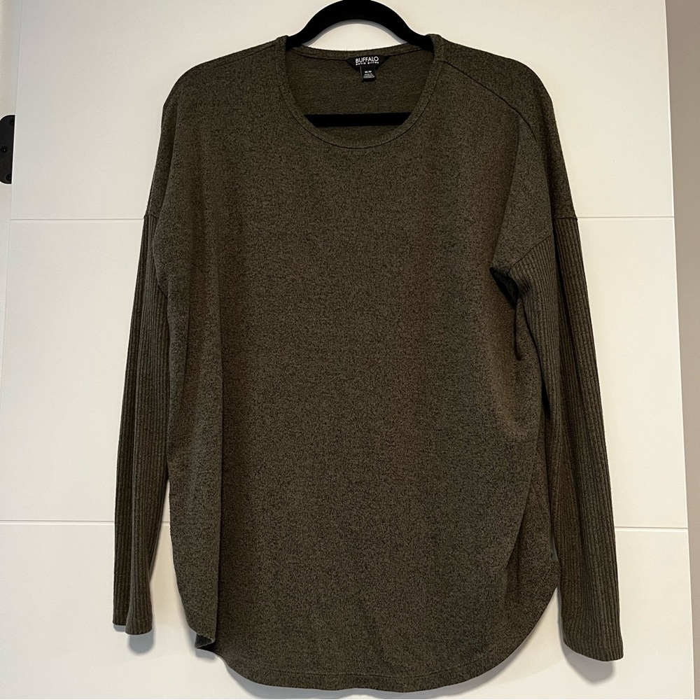 Buffalo | Khaki Ribbed Sleeve Sweater